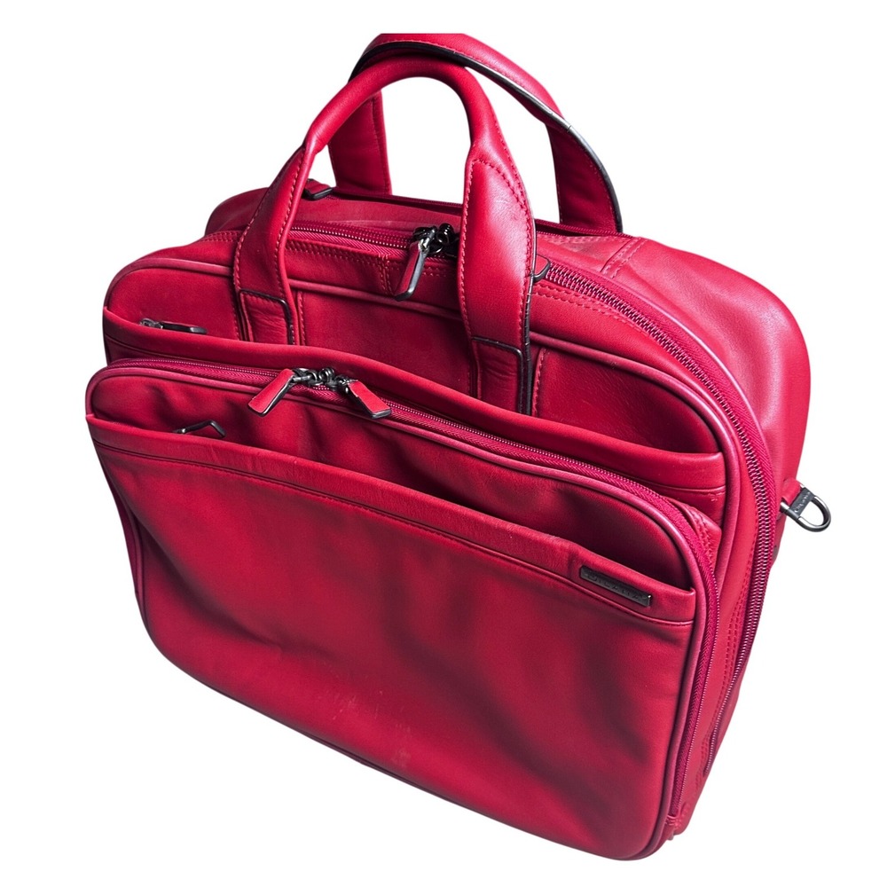 Dilana Red Leather Rolling Briefcase Laptop Bag Telescoping Handle Carry On